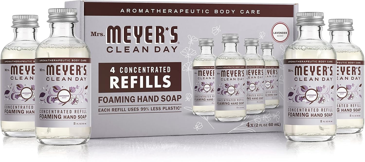 Mrs. Meyer'S Clean Day Foaming Hand Soap Concentrated Refills, 4 Concentrated Refills (2 Fl. Oz Each), Lavender Scent, Makes 40 Fl. Oz. Of Foaming Soap Total