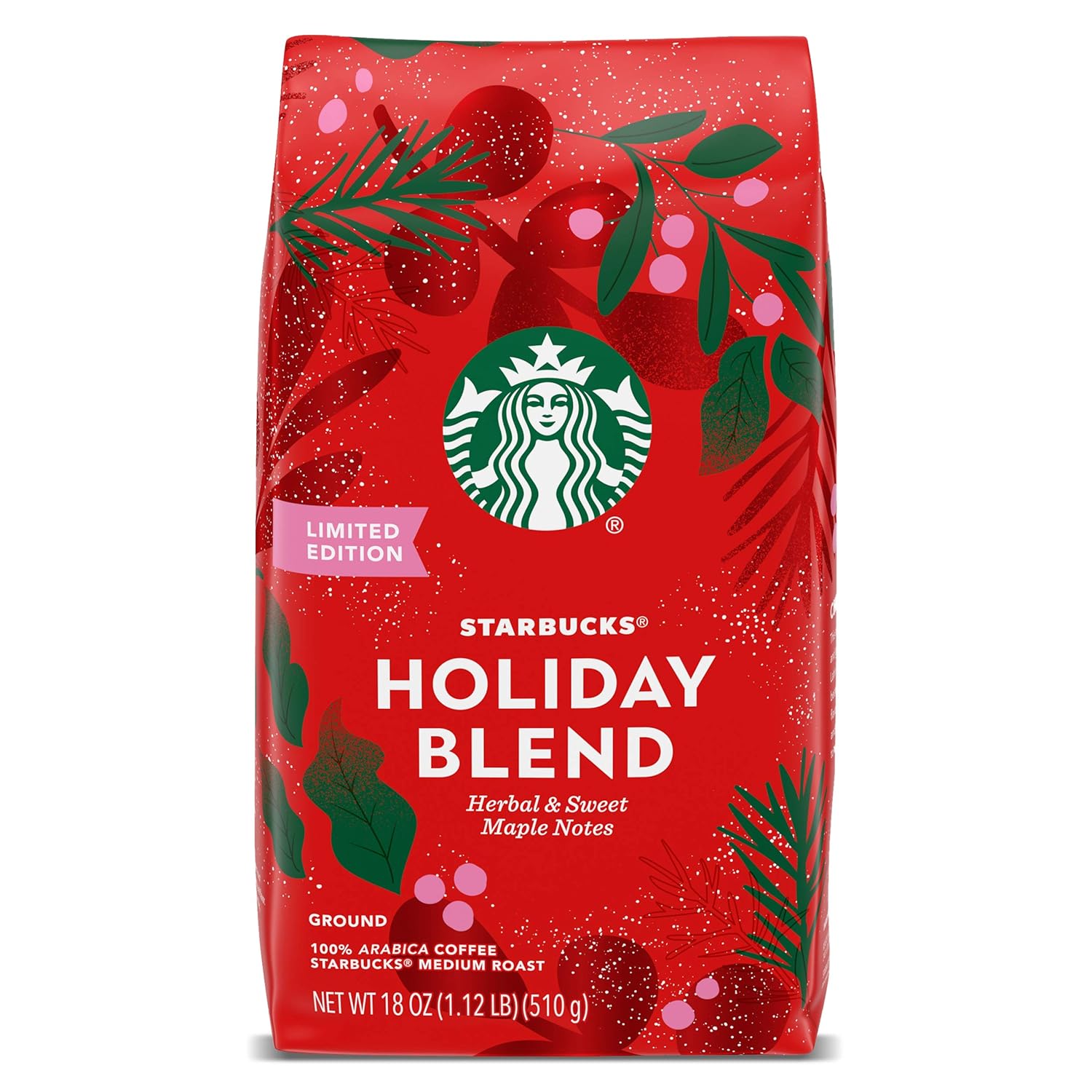 Starbucks Holiday Blend Medium Roast Ground Coffee, (Pack Of 1) Bag | Herbal & Sweet Maple Notes