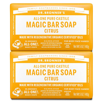 Dr. Bronner'S Pure-Castile Magic Soap Bar (Citrus, 5 Oz, 6-Pack)- Bath Soap With Regenerative Organic Certified Oils- For Face, Body & Hair - Gentle, Biodegradable, Vegan- Bars Soap For Men & Women