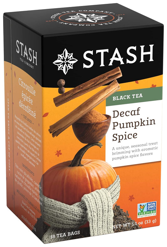 Stash Tea Decaf Pumpkin Spice Black Tea - Decaf, Non-Gmo Project Verified Premium Tea With No Artificial Ingredients, 18 Count (Pack Of 6) - 108 Bags Total