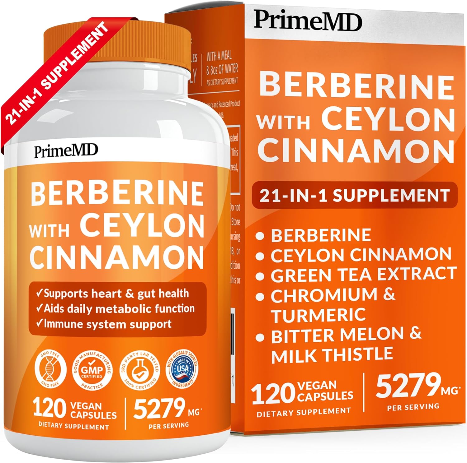 21-in-1 Berberine Supplement with Ceylon Cinnamon - Berberine 1500 mg with Chromium, Bitter Melon and Green Tea Extract - Berberine 5X for Weight Management & Metabolism Support with 5279 mg (120 ct)