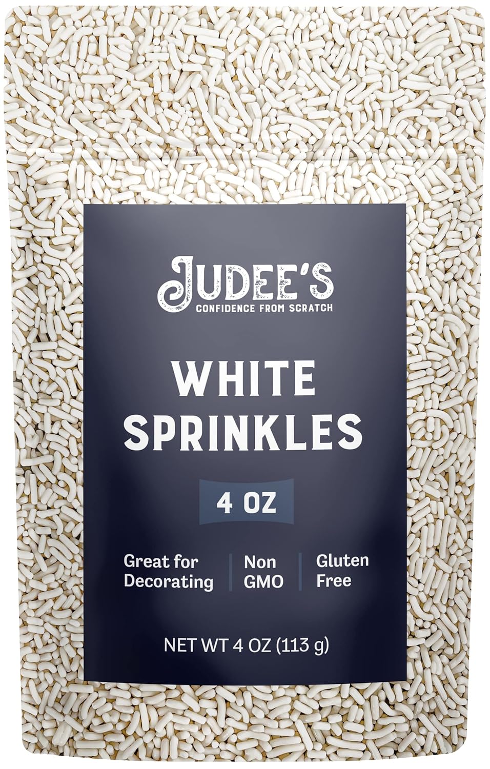 Judee's White Sprinkles 4 oz - Gluten-Free and Nut-Free - Brighten Up Your Baked Goods - Great for Cookie and Cake Decoration - Use for Baking and as Dessert and Ice Cream Toppings