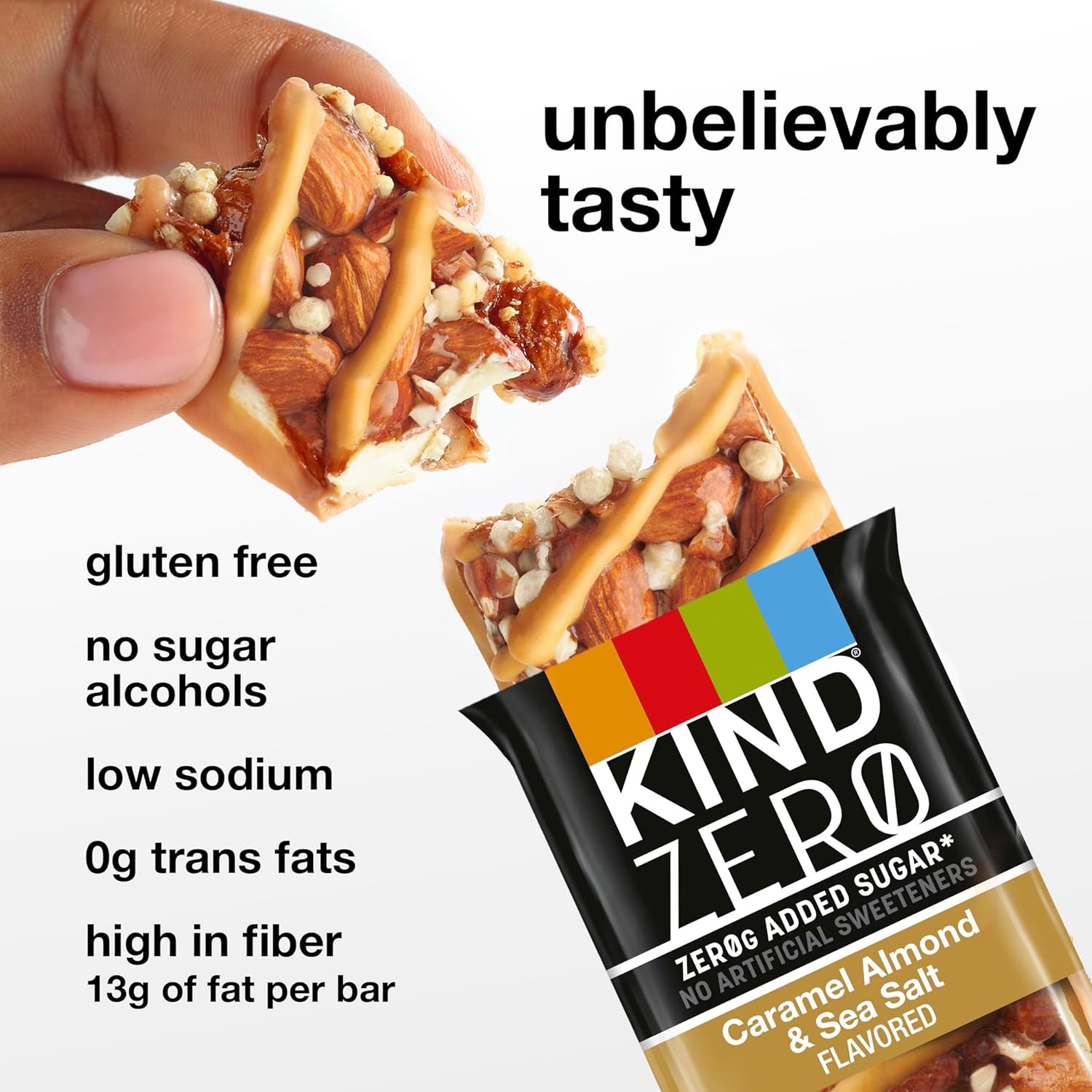 KIND ZERO Added Sugar Bars, Keto Friendly Snacks, Caramel Almond and Sea Salt Flavored, 6.2oz Box (Pack of 6) : Grocery & Gourmet Food