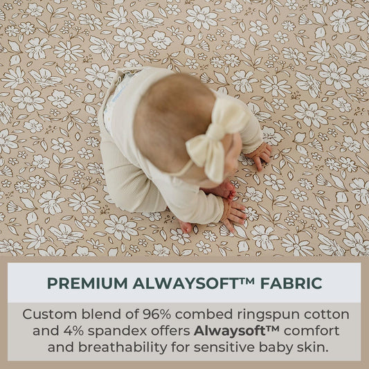 Pobibaby - 2 Pack Premium Pack N Play Sheets Fitted For Standard Pack And Plays And Mini Cribs - Ultra-Soft Jersey Knit, Stylish Floral Pattern, Safe And Snug For Baby (Meadow)