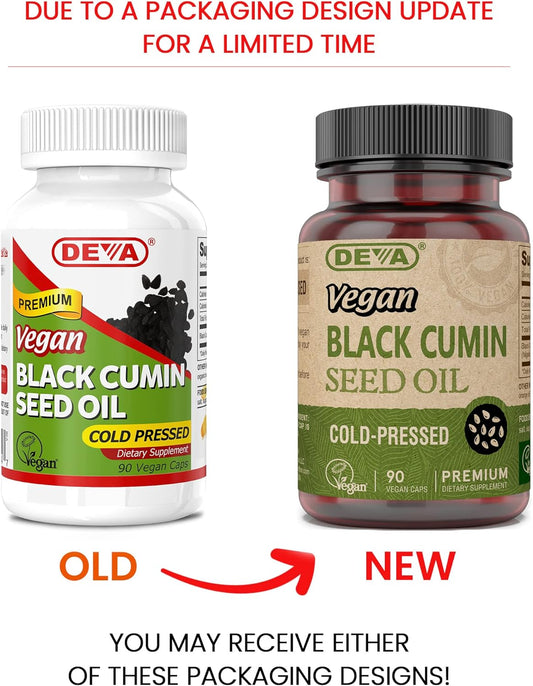 DEVA Vegan Nutrition Black Cumin Seed Oil, Cold-Pressed, Unrefined, 90 Vegan Capsules, 2-Pack