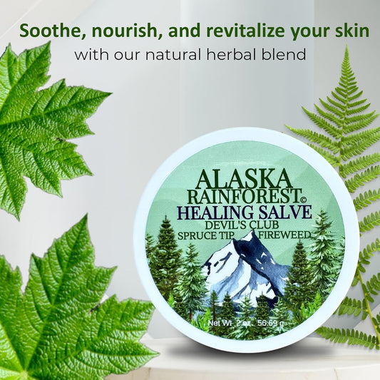 Alaska Rainforest Salve - Herbal Salve For Dry Skin & Joint Relief - Natural Super Salve For Soothing Skin With Gentle Aroma - Body & Hand Salve - Muscle Rub With Alaskan Devil’S Club Oil