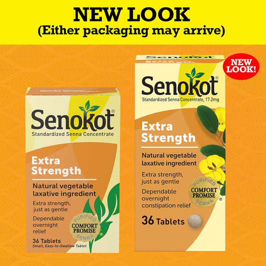 Senokot Extra Strength Natural Vegetable Laxative For Gentle Overnight Relief Occasional Constipation, 36 Count