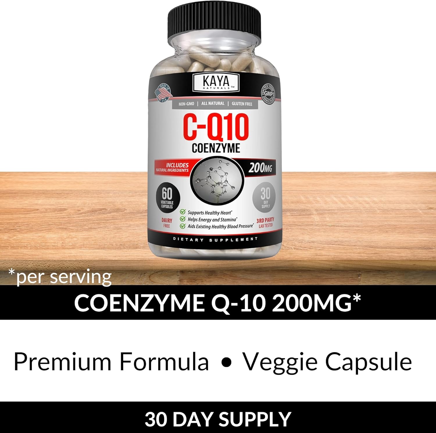 Kaya Naturals - CoQ10 Power Antioxidant Supplement for Vascular, Heart Health, Healthy Blood Pressure Levels, and Immune Function - Restores Daily Cellular and Energy Production - 60 Veggie Capsules : Health & Household