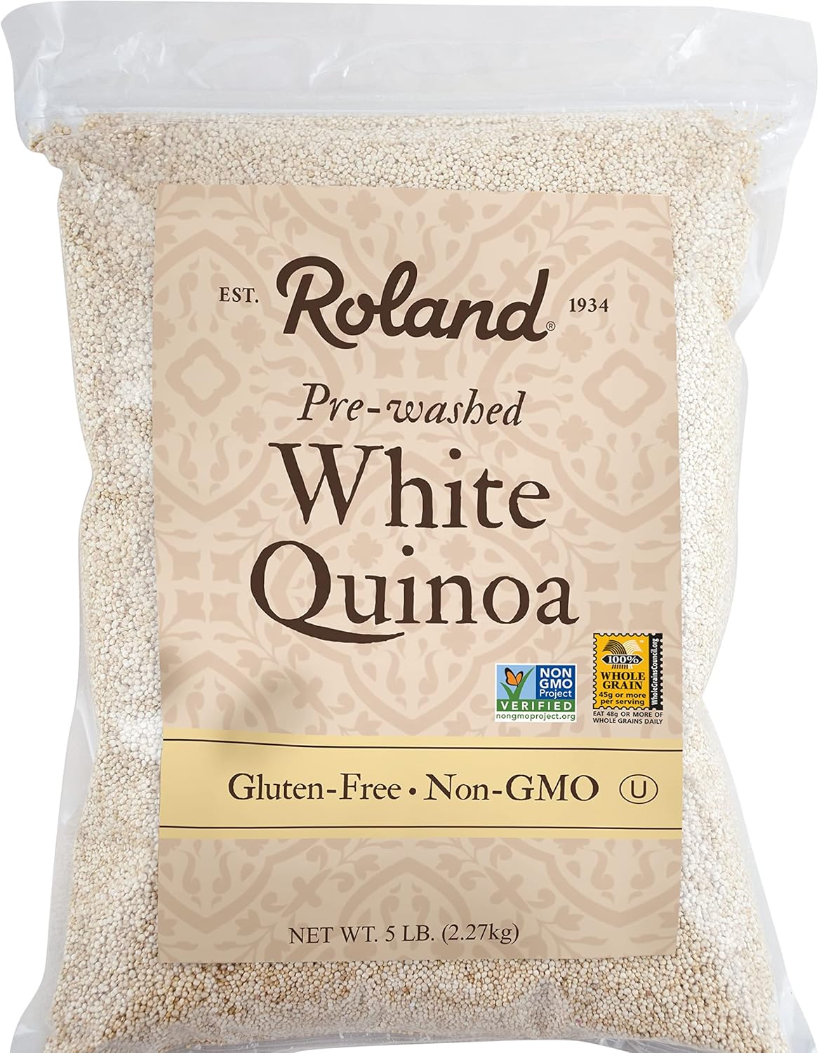 Roland Foods White Quinoa, Pre-Washed, Specialty Imported Food, 5 Lb Bag