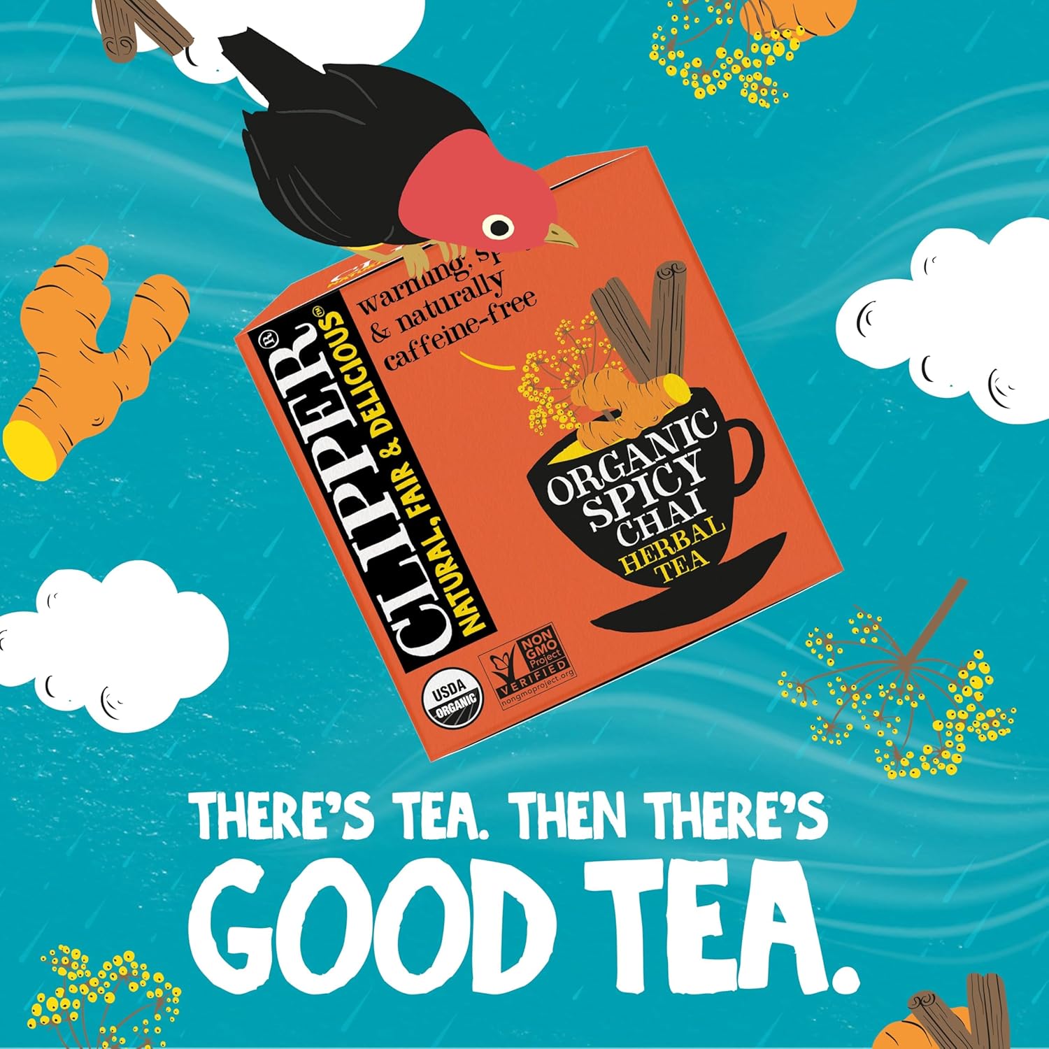 Clipper Tea Spicy Chai Herbal Tea – Caffeine Free, Usda Organic, Great Hot Or Iced – Warming, Spicy, Natural, Fair & Delicious – 50 Tea Bags