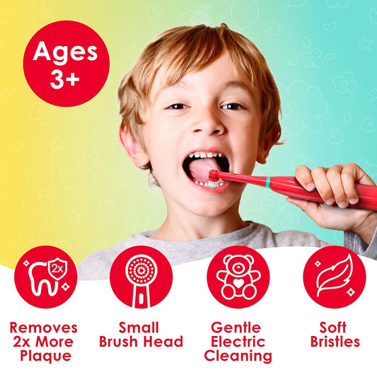 Brusheez® Kids’ Electric Toothbrush Set - Safe & Effective for Ages 3+ - Parent Tested & Approved with Gentle Bristles, 2 Brush Heads, Rinse Cup, 2-Minute Timer, & Storage Base (Pepper The Dino)