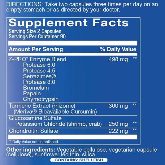 Nutra Disc Joint Support Supplement - 90 Capsules - Glucosamine Chondroitin for Joint Pain, Disc and Connective Tissue Health - with Meriva Curcumin Extract and Z-Pro Enzyme Blend