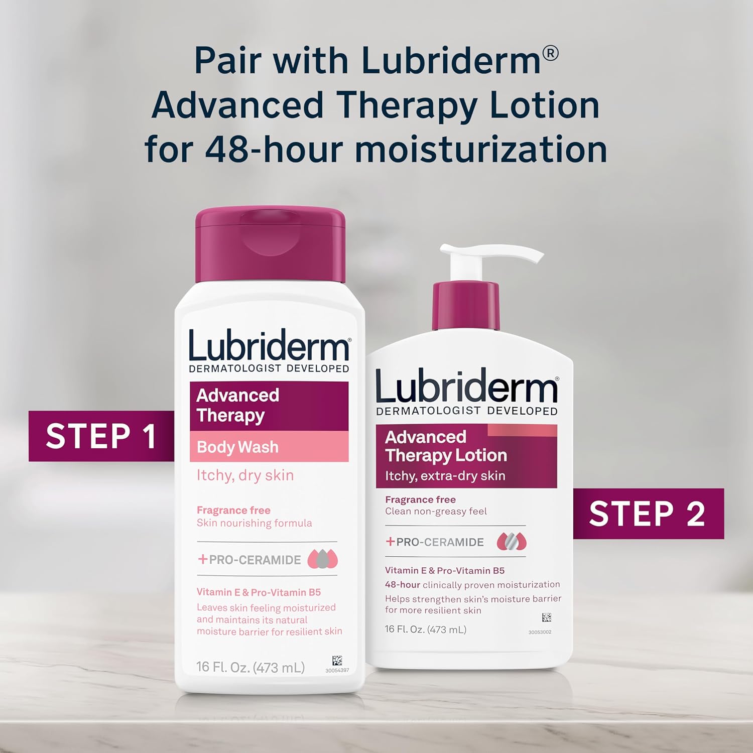 Lubriderm Advanced Therapy Body Wash, Unscented Nourishing Cleanser with Pro-Ceramide, Vitamin E & Pro-Vitamin B5 Gently Cleanses Itchy, Dry Skin, Fragrance Free, Hypoallergenic, 16 fl. oz : Beauty & Personal Care