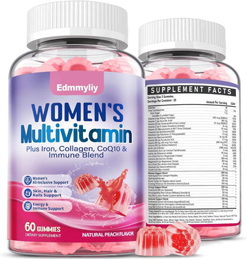 Multivitamin For Women Gummy Vitamins - Methylated B Complex With Iron, Calcium, Collagen, Biotin, Vitamin A, C, E, D3, Inositol - Womens Multivitamin Gummies For Skin, Energy & Immune Health
