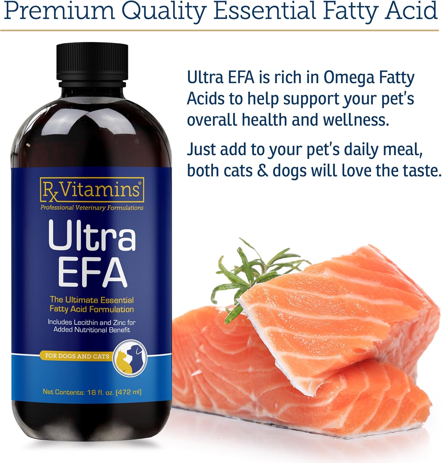 Rx Vitamins Ultra Efa Omega 3 Fish Oil For Dogs & Cats - Promotes Heart, Brain, And Joint Health With Vitamin E, Biotin, And Zinc - Liquid Fish Oil For Itch Relief & Dog Shedding - 16 Oz : Health & Household