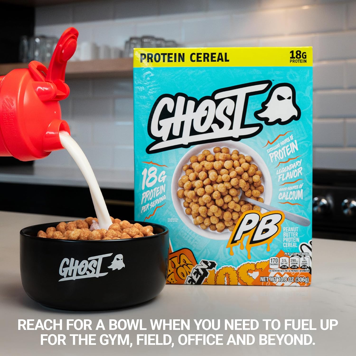 Ghost Protein Cereal, Peanut Butter Flavor (3-Pack) - Crunchy Peanut Butter Cereal Puffs - 18G Protein, Good Source Of Calcium - Breakfast Cereal & Snack - 10.8Oz Box