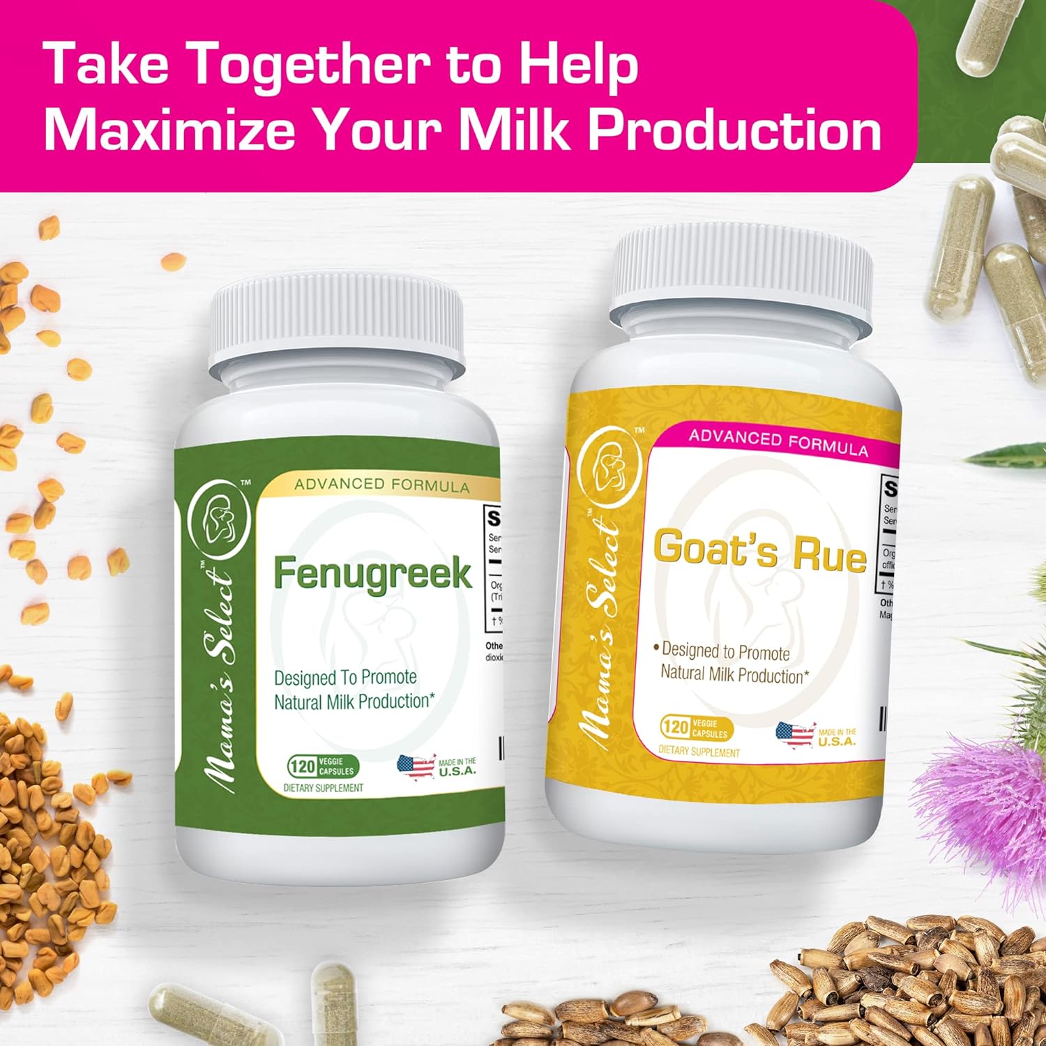 Mama's Select Organic Goat’s Rue Lactation Supplement for Breastfeeding - Increase Milk for New Mother, Galega officinalis Breastmilk Support, Breastfeeding Supplements - 120 Goat’s Rue Capsules : Health & Household