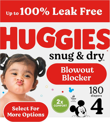 Huggies Size 4 Diapers, Snug & Dry Baby Diapers, Size 4 (22-37 Lbs), 180 Count (6 Packs Of 30), Packaging May Vary
