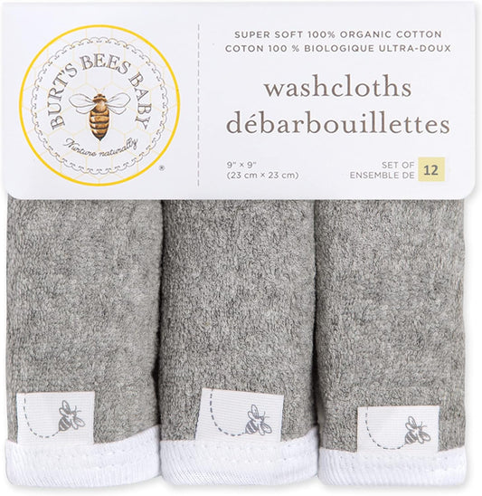 Burt'S Bees Baby Infant Washcloths, 100% Organic Cotton, Soft And Super Absorbent Knit Terry Wash Cloth - 12 Pack Set