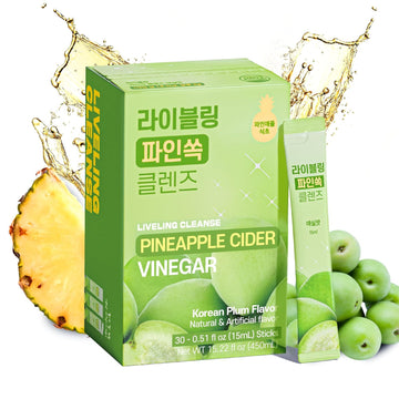 [Liveling] Pineapple Cider Vinegar Liquid Stick L Korean-Plum Flavor, Natural Cleanse With Premium Nutritional Ingredients, Ph Balance, Zero Sugar, Easy Cut & Easy Mix (30 Sticks)