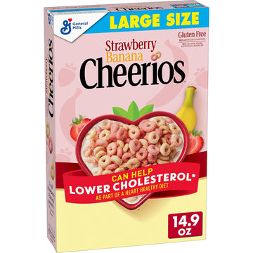Strawberry Banana Cheerios Cereal, Limited Edition Happy Heart Shapes, Heart Healthy Cereal With Whole Grain Oats, Large Size, 14.9 oz