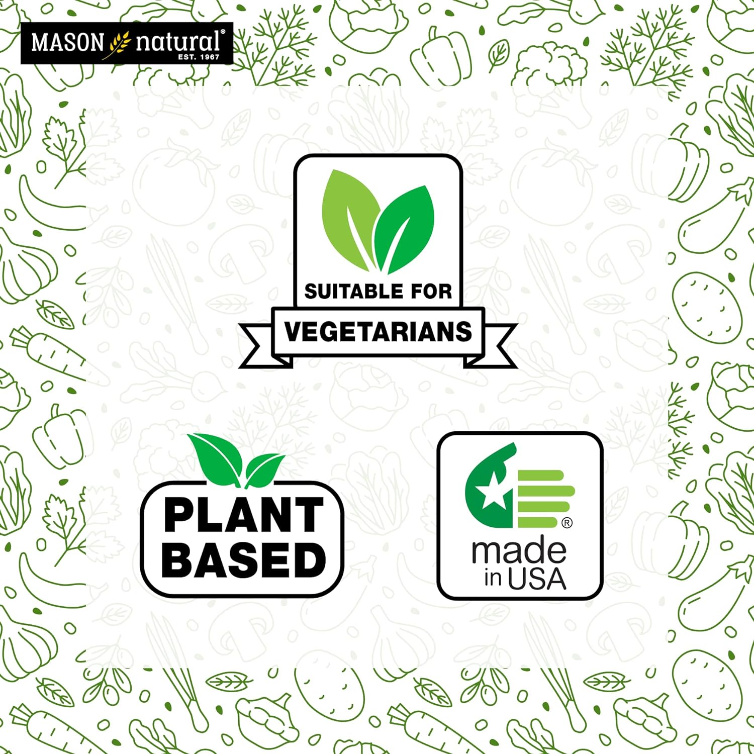 MASON NATURAL Mushroom Power with 95% EGCG & Matcha - for Optimal Wellness, Stress Support and Healthy Inflammatory Response, 60 Plant Based Tablets (Pack of 2) : Health & Household