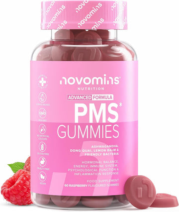 Pms Gummies - Vegan Pms Supplements For Women - With Probiotics, Vitamin B6, Magnesium - Vegan - Hormone Balance For Women - 60 Gummies - Novomins