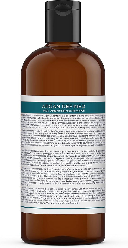 Mystic Moments | Argan Refined Carrier Oil 500ml - Pure & Natural Oil Perfect for Hair, Face, Nails, Aromatherapy, Massage and Oil Dilution Vegan GMO Free