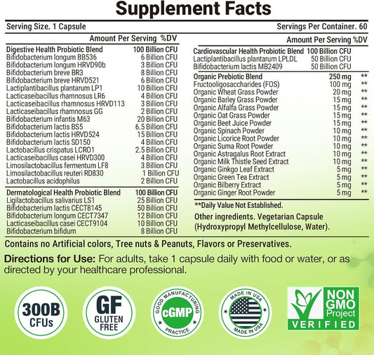 Probiotics For Women Men- 300 Billion Cfu, 24 Strains Probiotic+15 Organic Herbs Prebiotics Blend, Pre And Probiotics, For Digestive Health, Immune & Gut, Diarrhea, Bloating, Vegan, 2 Month Supply