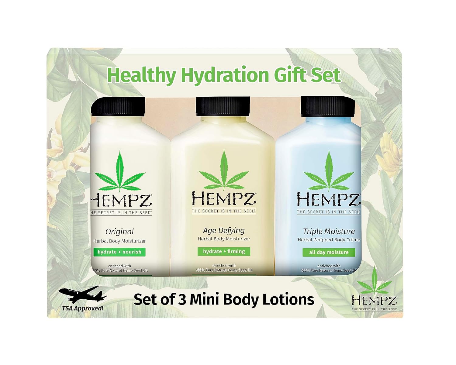 Hempz Healthy Hydration Triple Moisture, Age Defying, & Original (2.25 Oz, 3-Pack) Body Moisturizing Lotion Gift Set – Mini Scented Travel Cream Skin Care For Women & Men, Made With Shea Butter