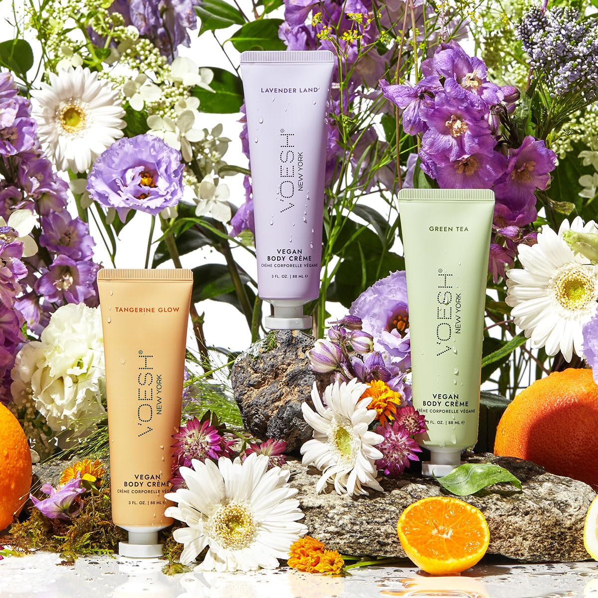 Voesh Vegan Body Creme Trio - Moisturizing Skincare Gift Set, Avocado Oil, Organic Virgin Olive Oil & Natural Extracts (Green Tea, Lavender, Tangerine)