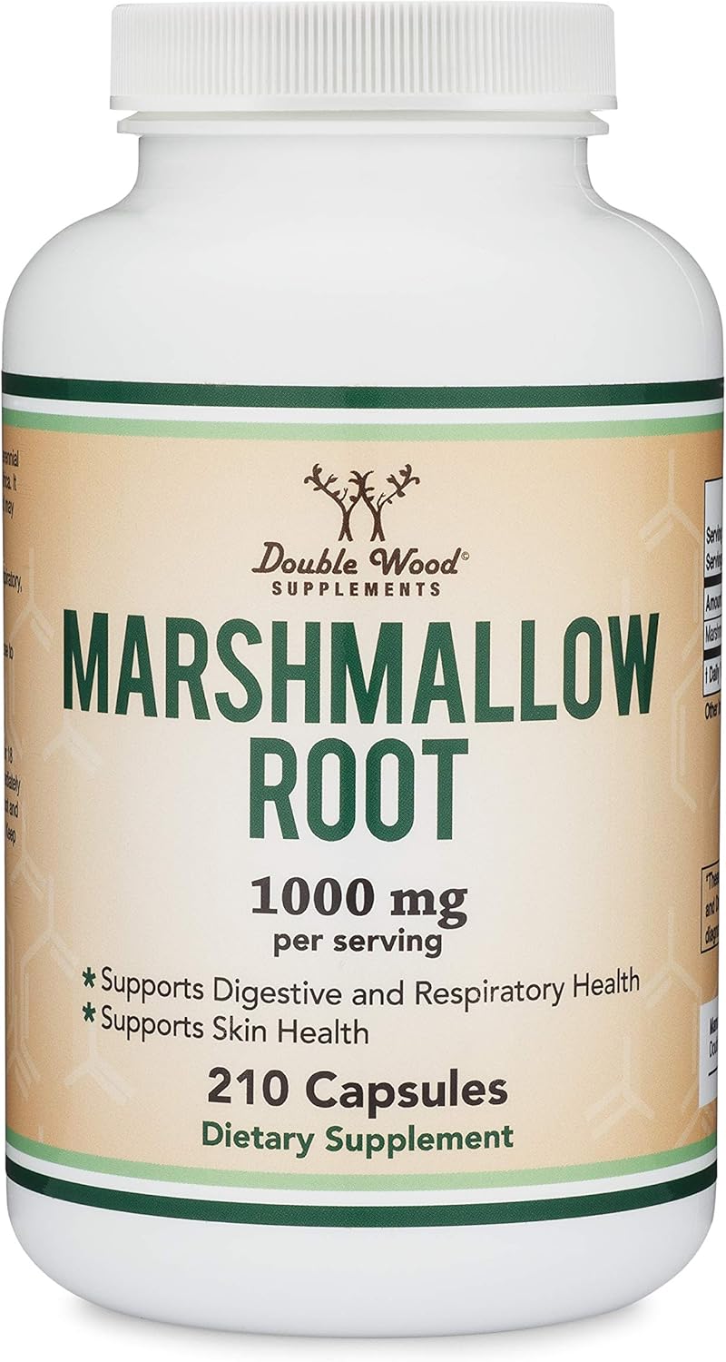 Marshmallow Root Capsules (210 Count, 1,000mg per Serving) High in Mucilage to Support Respiratory, Skin and Gut Repair (Vegan Safe, Gluten Free) by Double Wood : Health & Household