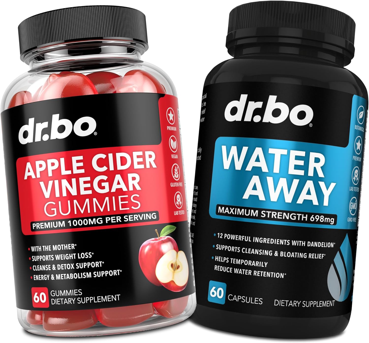 DR. BO ACV Gummies & Water Away Pills - 1000MG Apple Cider Vinegar Gummies & Water Retention Diuretics for Digestion, Gut Health, Stomach Bloating & Leg Swelling