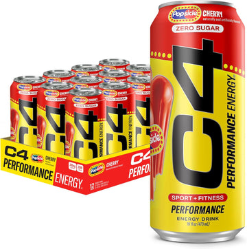 C4 Energy Drink X Cherry Popsicle, Carbonated Sugar Free Pre Workout Performance Drink With No Artificial Colors Or Dyes, 16 Oz, Pack Of 12