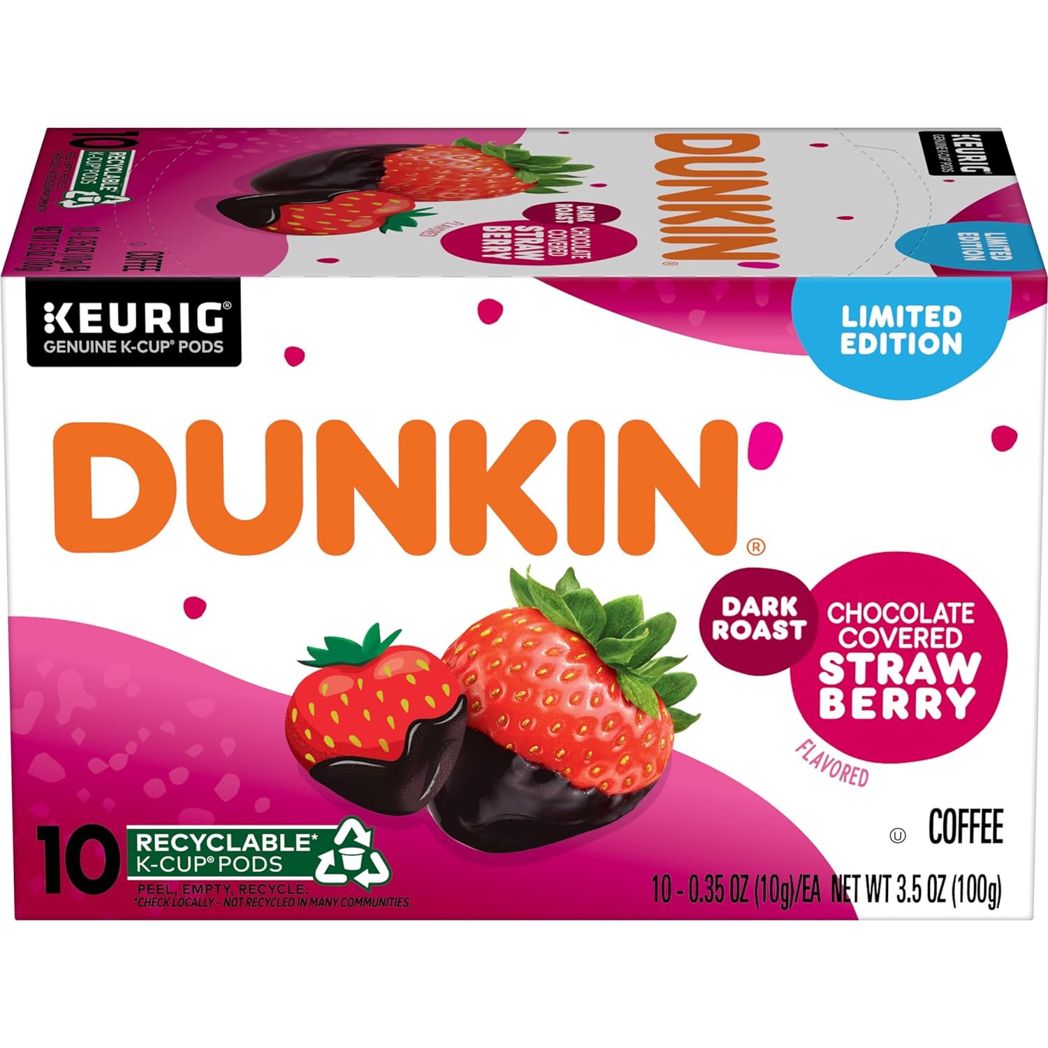 Dunkin’ Chocolate Covered Strawberry Ground Coffee, Keurig K-Cup Pods, 10 Count (Pack of 6)