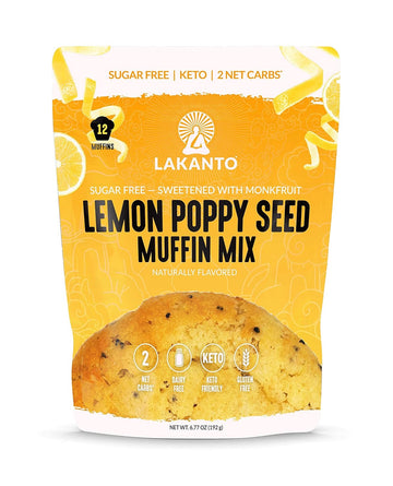 Lakanto Sugar Free Lemon Poppy Seed Muffin Mix - Sweetened with Monk Fruit Sweetener, 2g Net Carbs, Dairy Free, Keto Diet Friendly, Gluten Free, Natural Flavors, Almond Flour, Sea Salt (12 Muffins)
