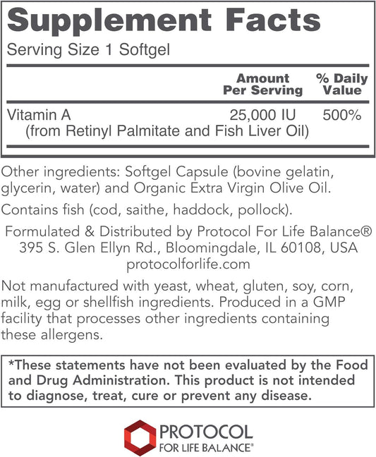 Protocol Vitamin A 25,000 IU - Eye, Retina, and Immune Health - 100 Softgels