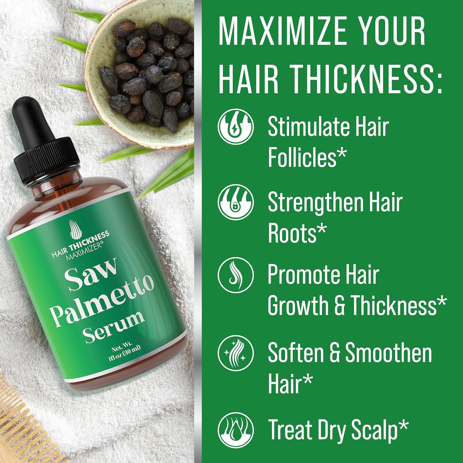 Saw Palmetto Serum For Hair Growth: Rosemary, Peppermint, Pumpkin Seed Oils. Vegan Thickening, Moisturizing, Strengthening Treatment For Women, Men - Weak, Dry, Frizzy Hair - 1Oz : Beauty & Personal Care