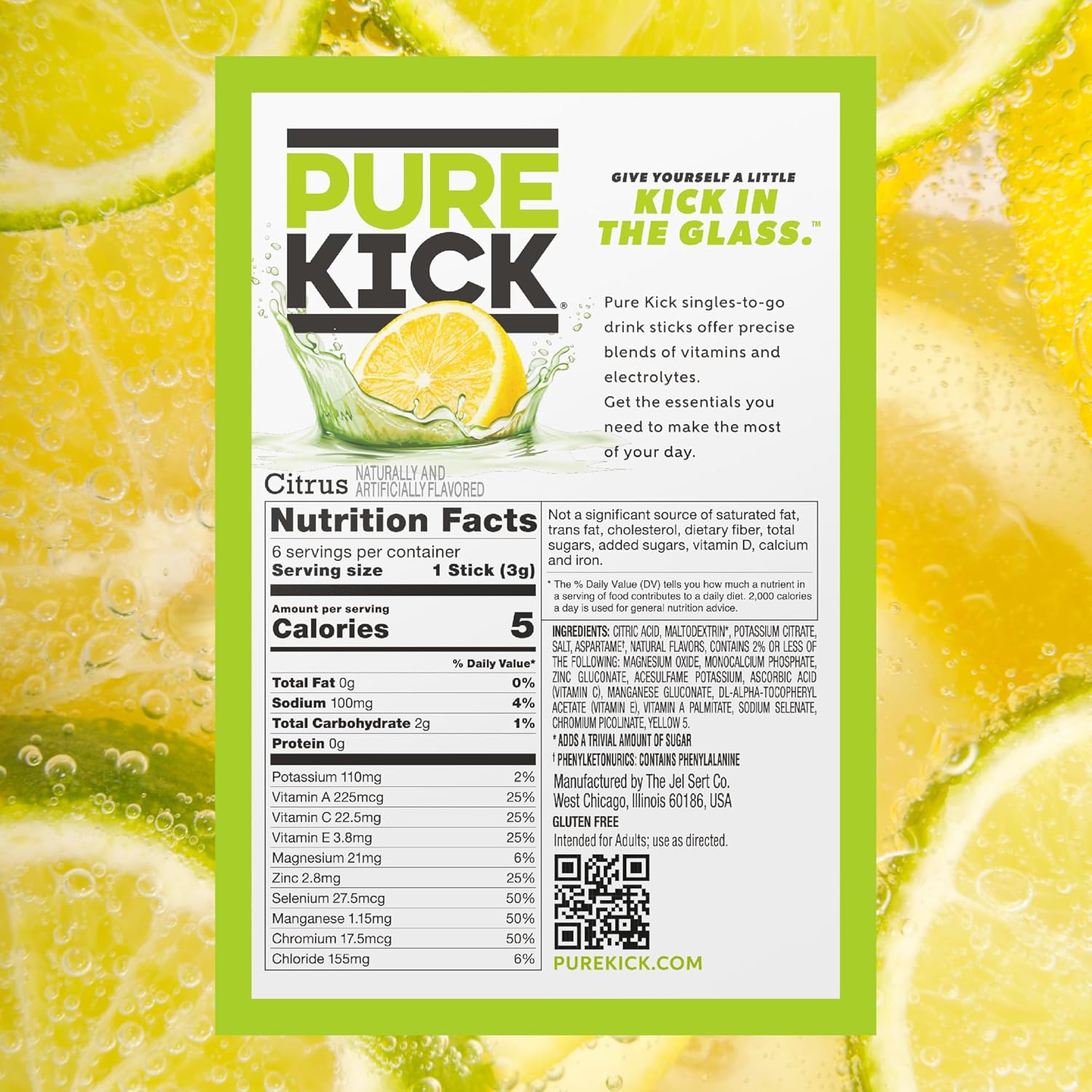 Pure Kick Hydration Singles To Go Drink Mix, Citrus, Includes 12 Boxes With 6 Packets In Each Box, 72 Total Packets