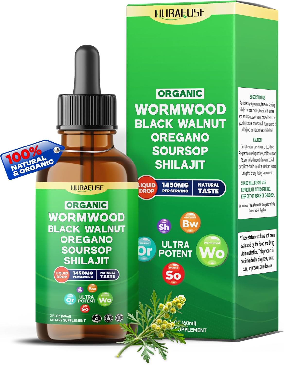 Organic Wormwood, Black Walnut, Oregano, Soursop, Shilajit Liquid Drops – 1550Mg Per Serving, Ultra Potent, Usa Made & Lab Tested – 2 Fl Oz (60Ml)