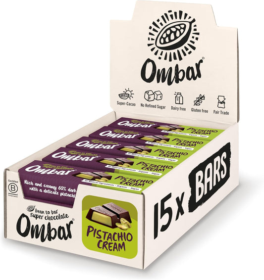 Vegan Chocolate - Ombar Pistachio Cream, Deep Filled Centres (42g x 15 Bars) Organic, Fair Trade, Dairy Free and Gluten Free Chocolate : Amazon.co.uk: Grocery