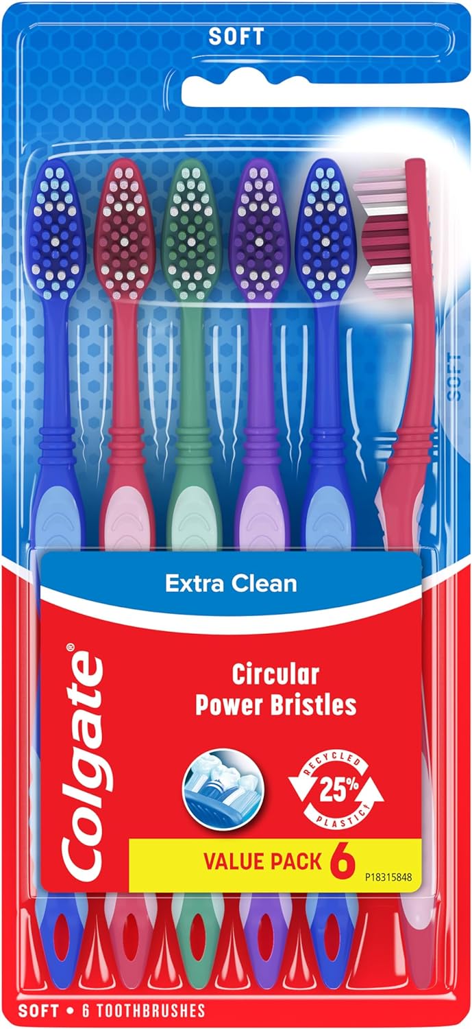 Colgate Extra Clean Toothbrush, Soft Toothbrush for Adults Packaging May Vary, 6 Count