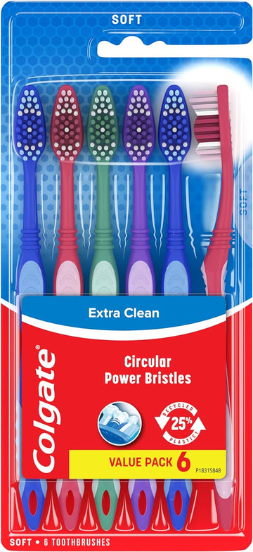 Colgate Extra Clean Toothbrush, Soft Toothbrush For Adults Packaging May Vary, 6 Count