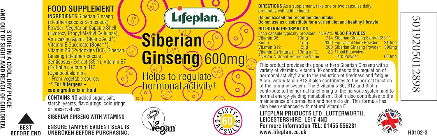 Lifeplan Siberian Ginseng 600mg x 60 Capsules. Helps to Maintain hormonal Activity (60 Capsules) : Amazon.co.uk: Health & Personal Care