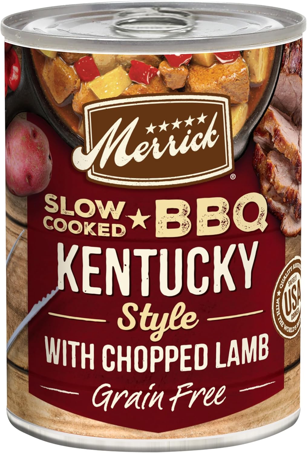 Merrick Slow-Cooked Bbq Premium And Healthy Real Meat Grain Free Canned Dog Food, Kentucky Style With Lamb - (Pack Of 12) 12.7 Oz. Cans