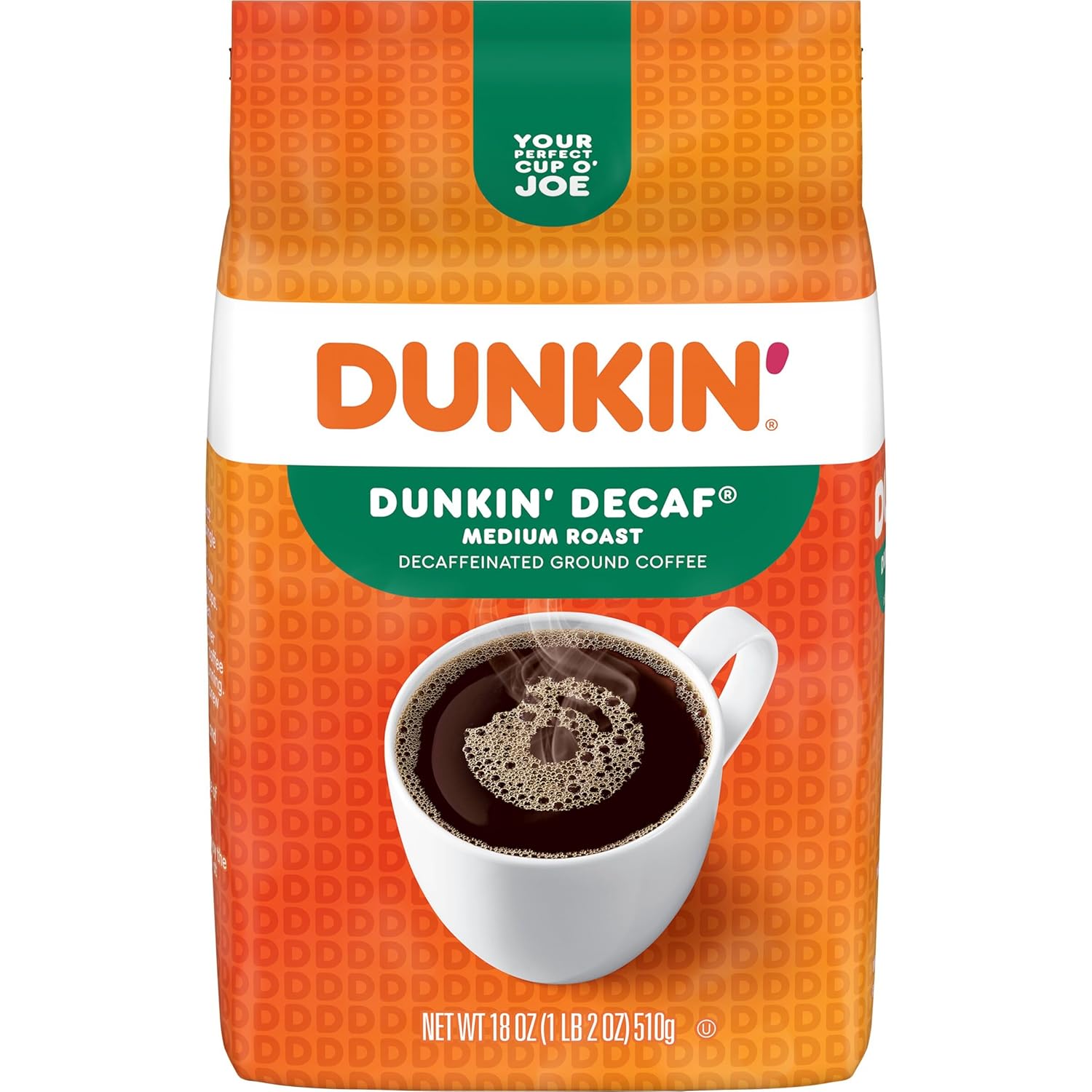 Dunkin' Decaf Ground Coffee, Medium Roast, 18 Ounce Bag