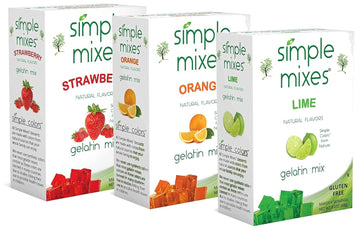 Simple Mixes Natural Gelatin Dessert, Variety Pack, Strawberry, Orange, & Lime, Healthy, Lactose, Fat & Gluten Free, Kosher, 3.1 Oz Per Package, 3 Count