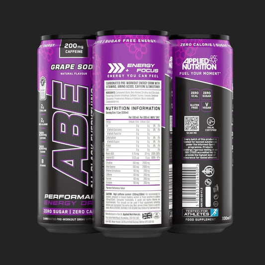 Applied Nutrition Abe Pre Workout Cans - All Black Everything Energy + Performance Drink, Abe Carbonated Beverage Sugar Free With Caffeine (Pack Of 24 Cans X 330Ml) (Mix & Match)