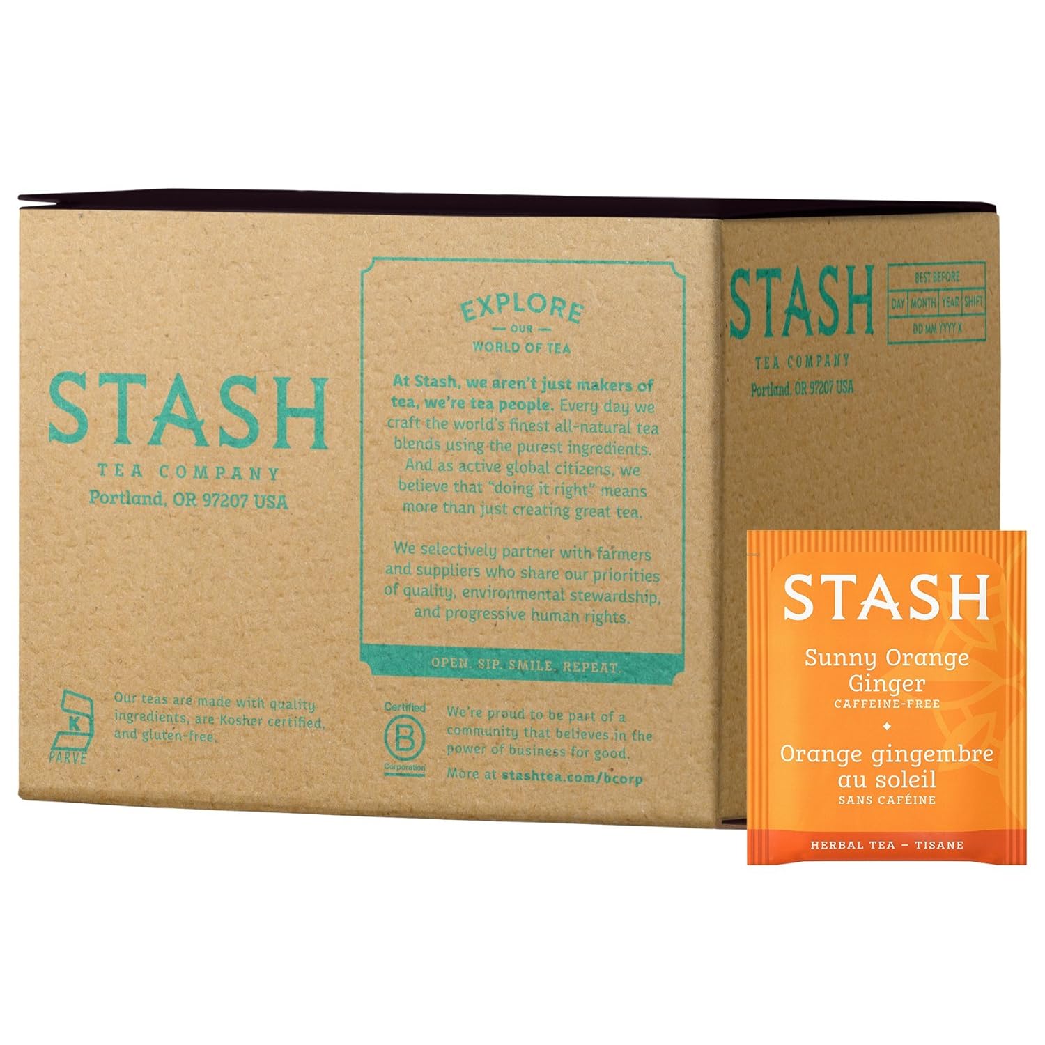 Stash Tea Sunny Orange Ginger Herbal Tea, Box Of 100 Tea Bags