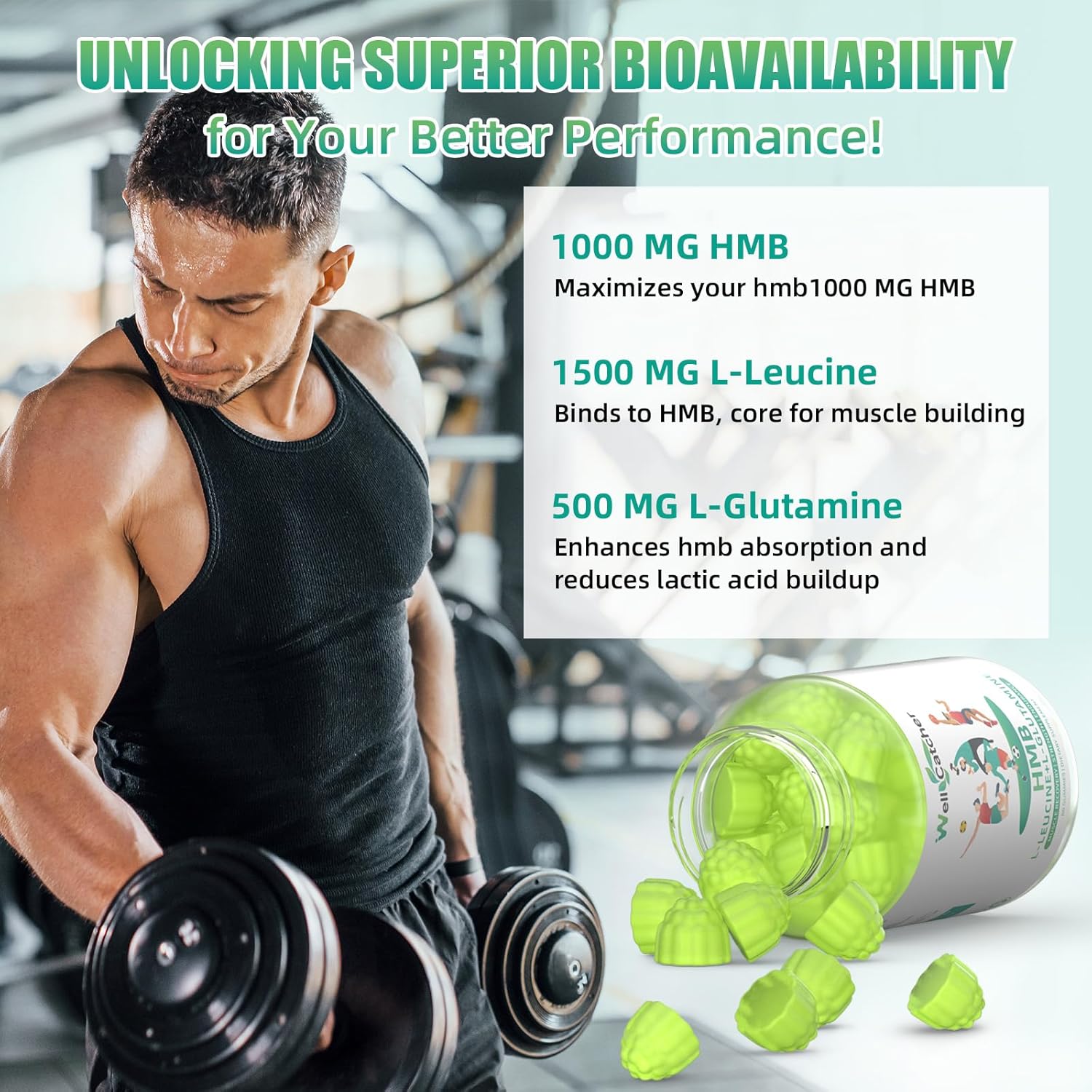 Hmb And Leucine Supplements Gummies: Hmb Supplements For Men Women With Leucine Amino Acid L-Glutamine Support Muscle Growth Relief Fast Workout Recovery Sugar Free Vegan Apple Flavor 30 Day Supply